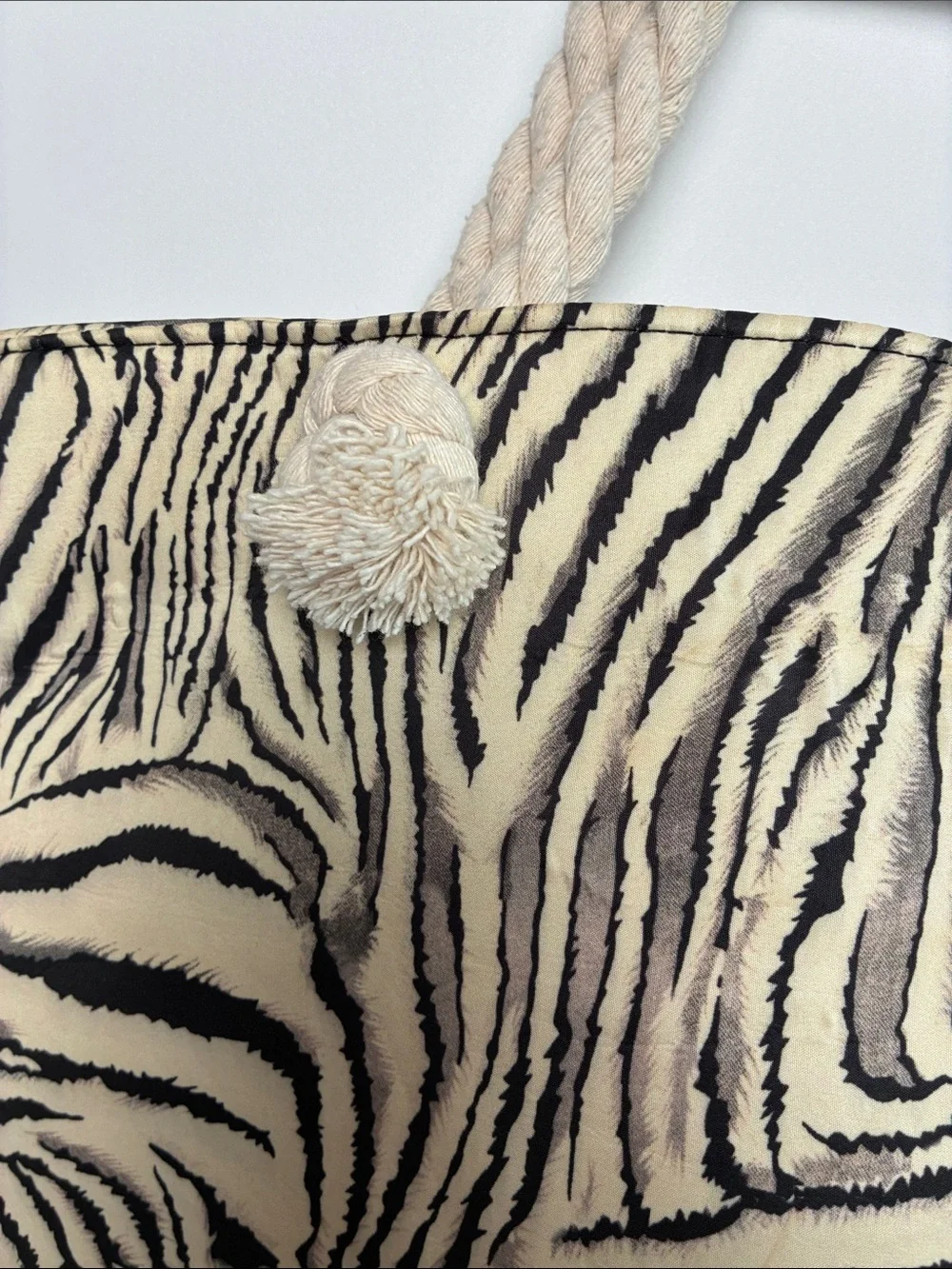Zebra Print Beach Tote Bag - Black & Cream